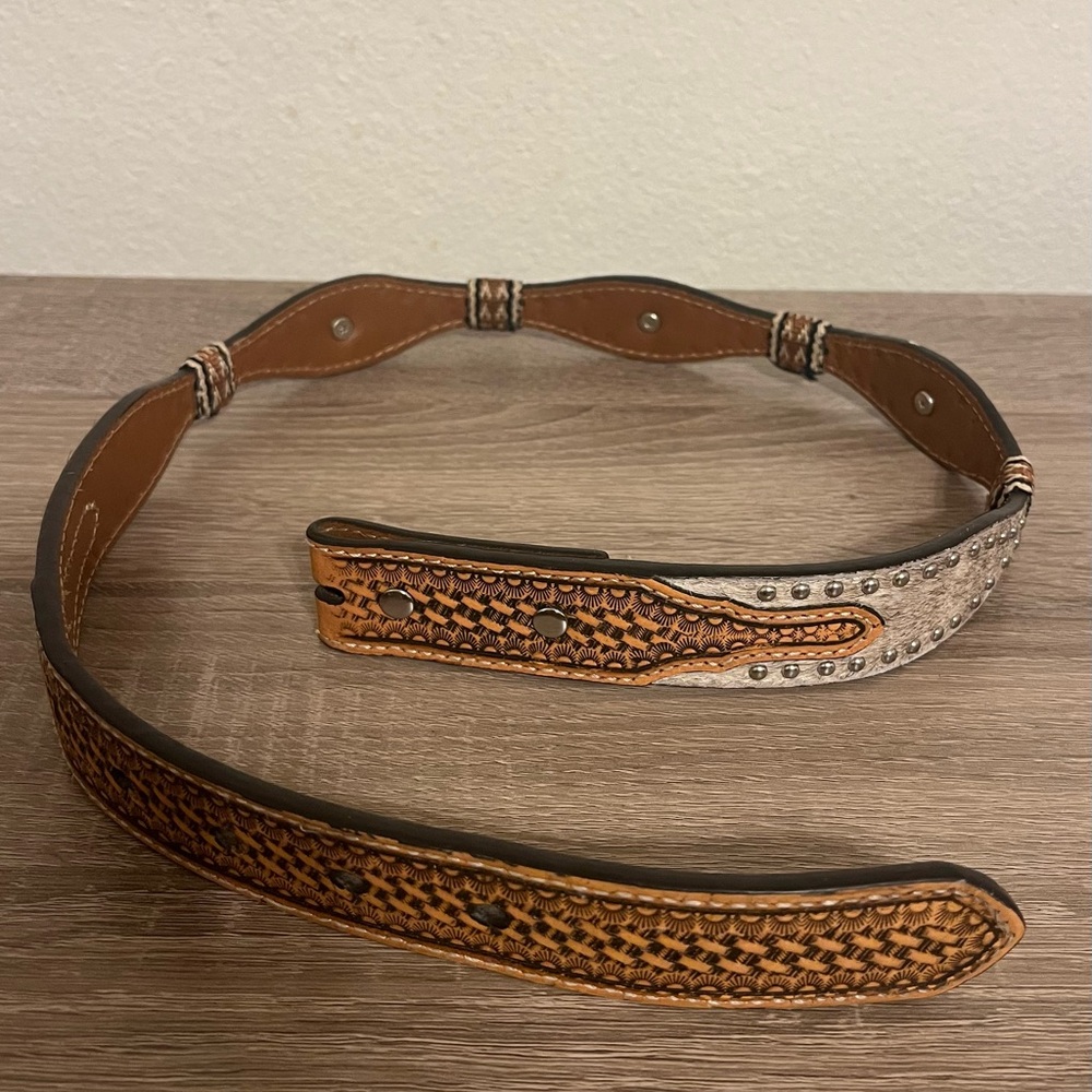 Nocona Genuine Leather Brown and Silver Unisex Western Belt 28